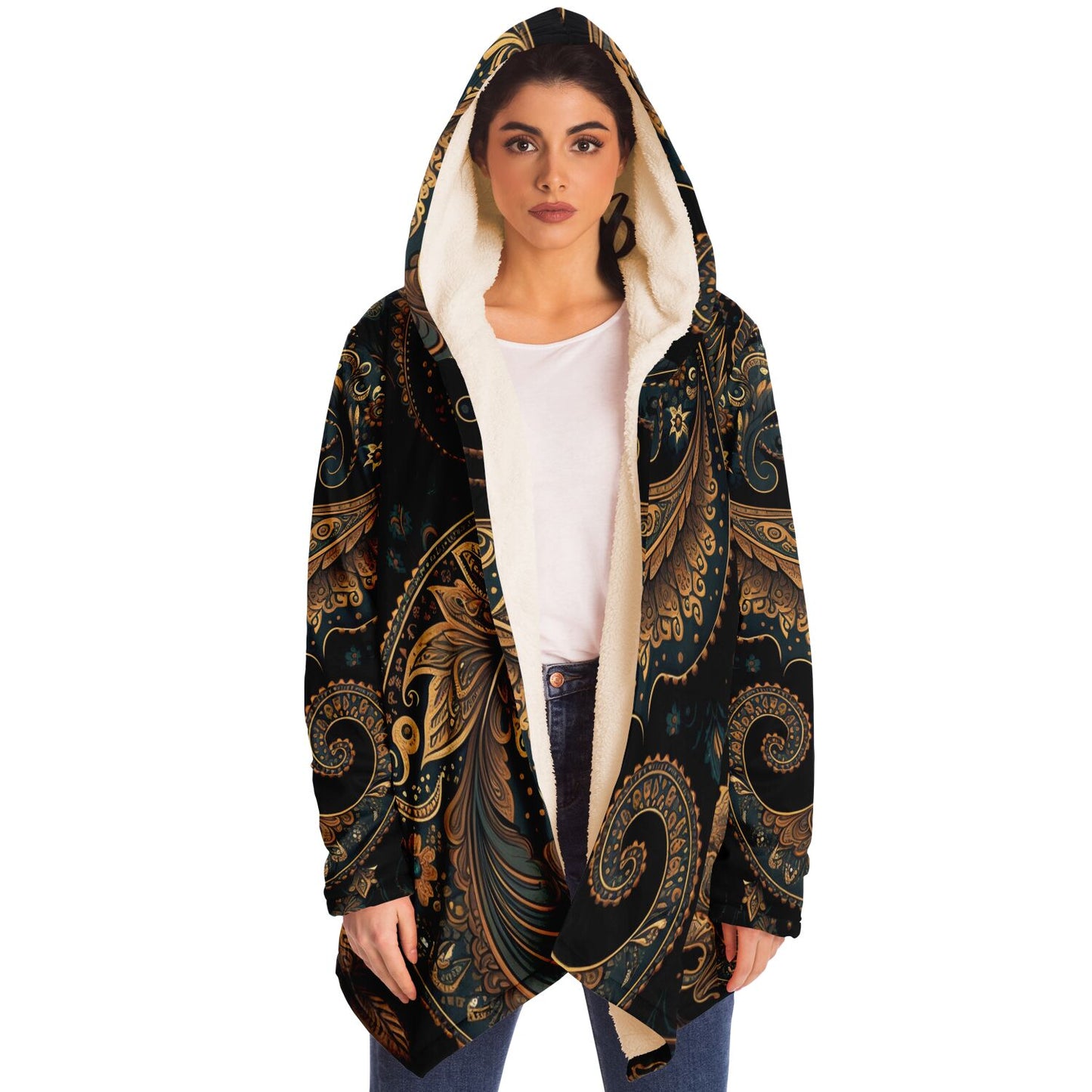 Paisley Print Hooded Cloak