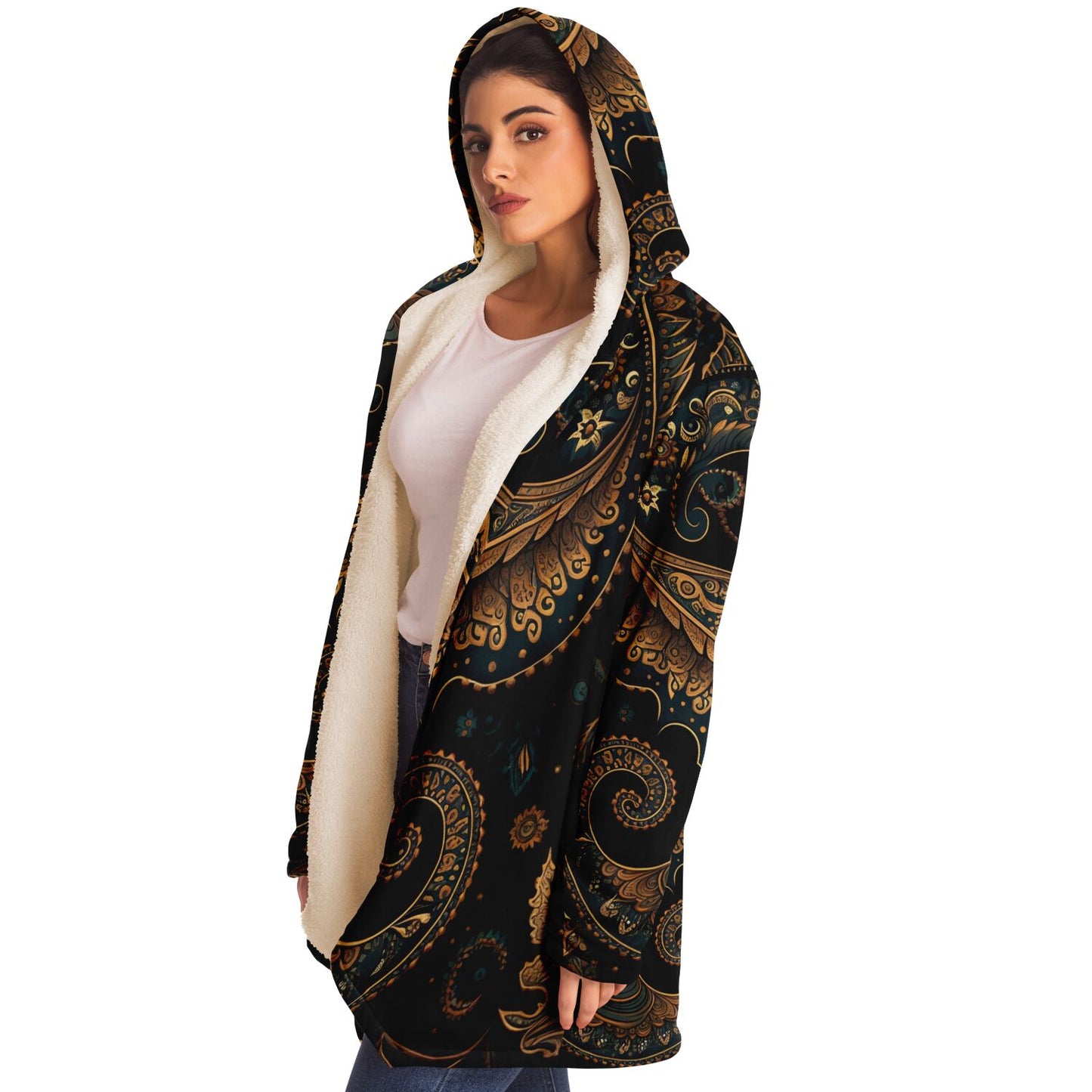 Paisley Print Hooded Cloak