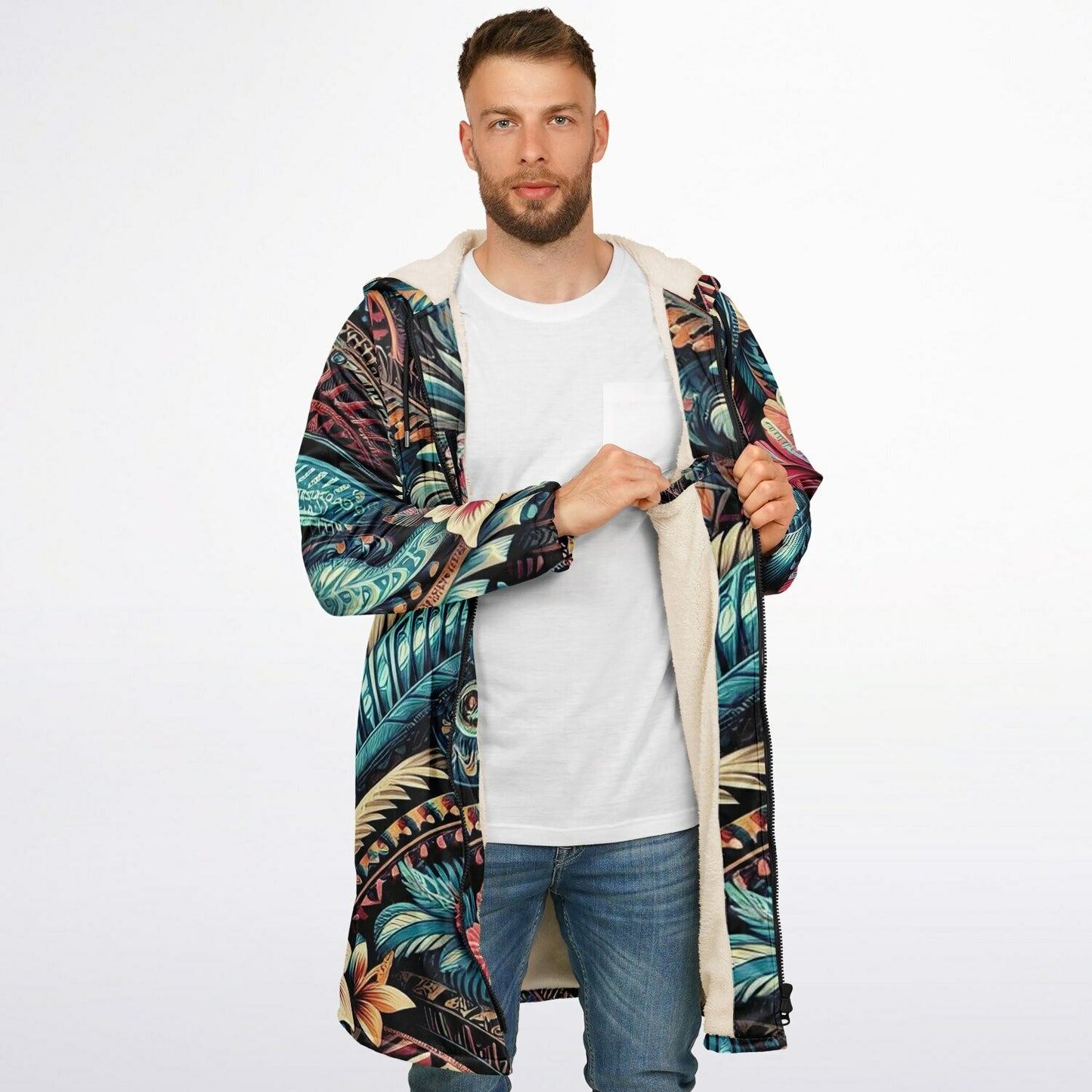 Tribal Flower Zip up Cloak