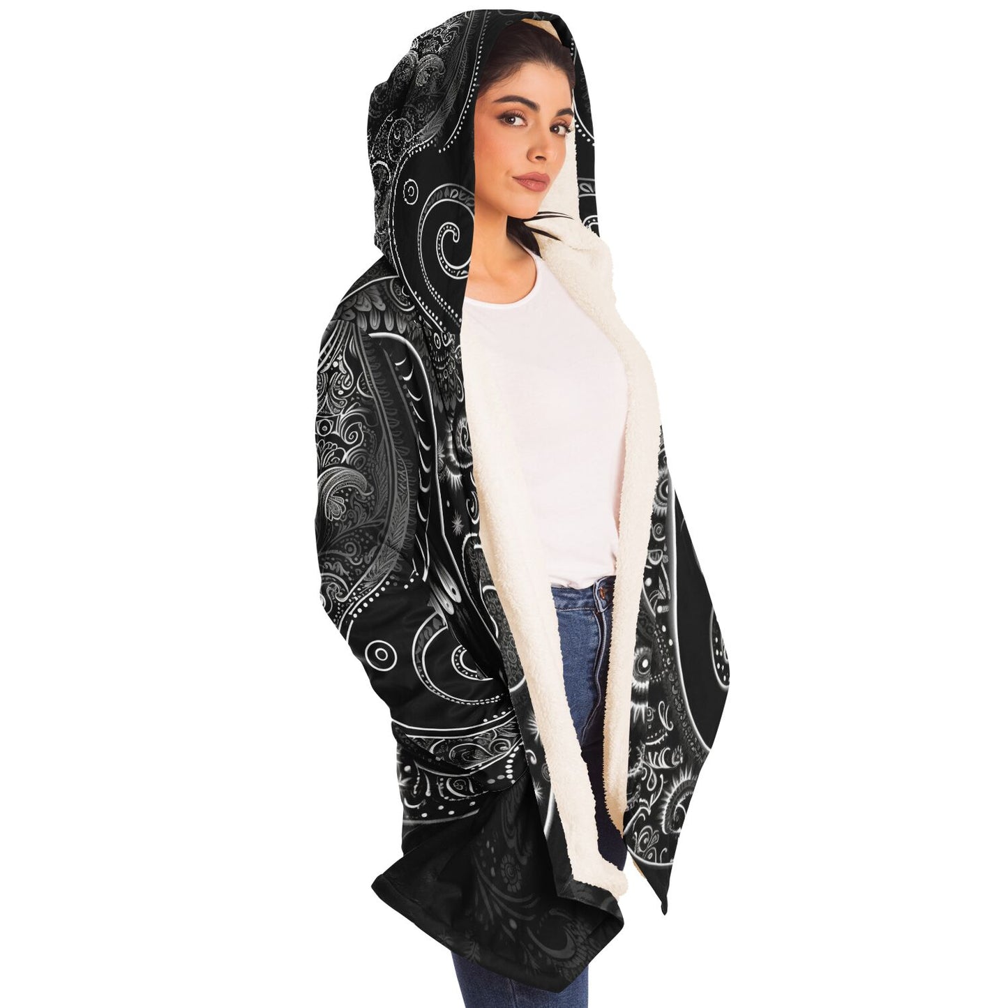 Black Paisley Print Cloak