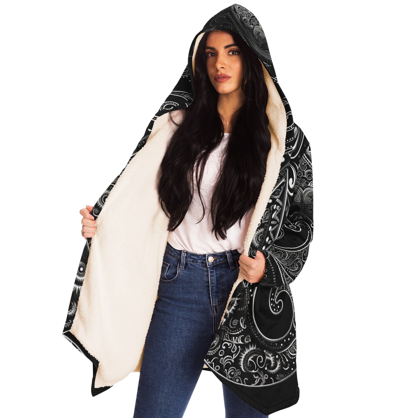 Black Paisley Print Cloak