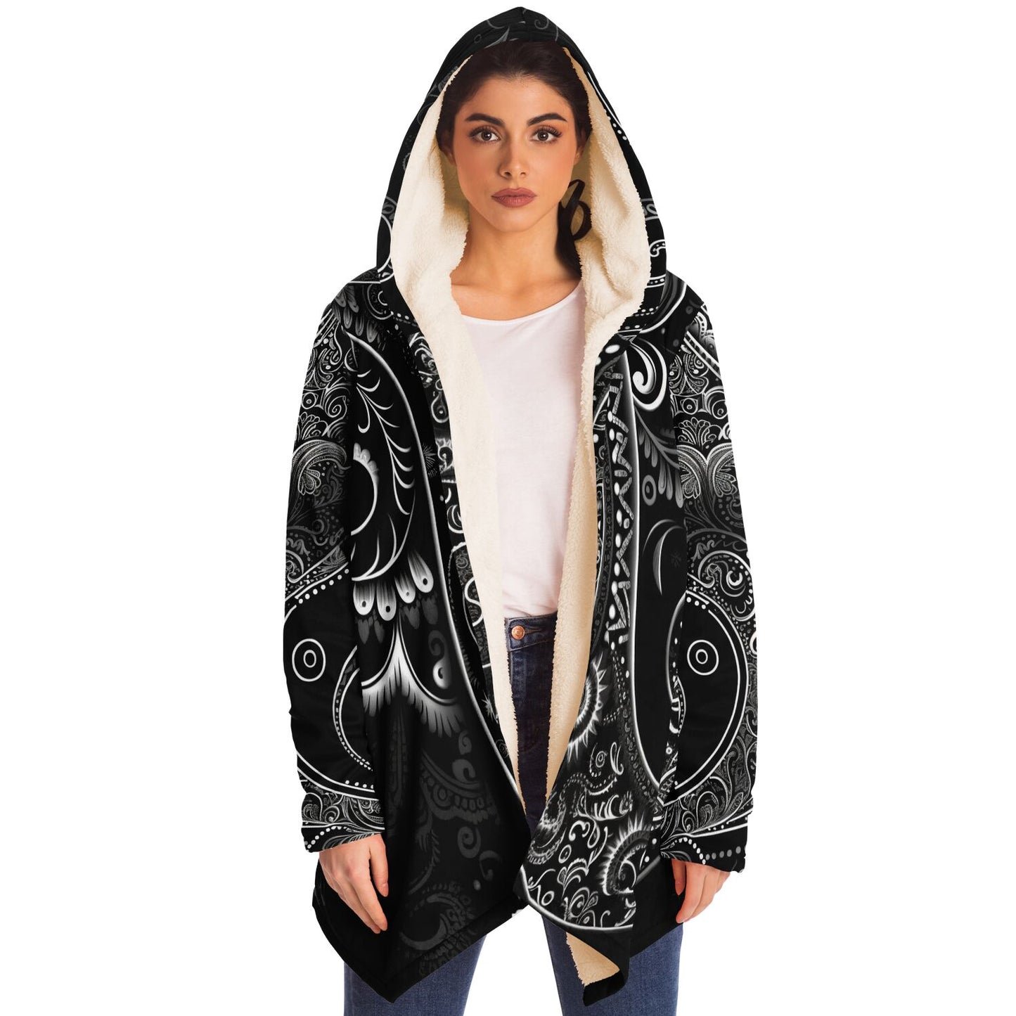 Black Paisley Print Cloak