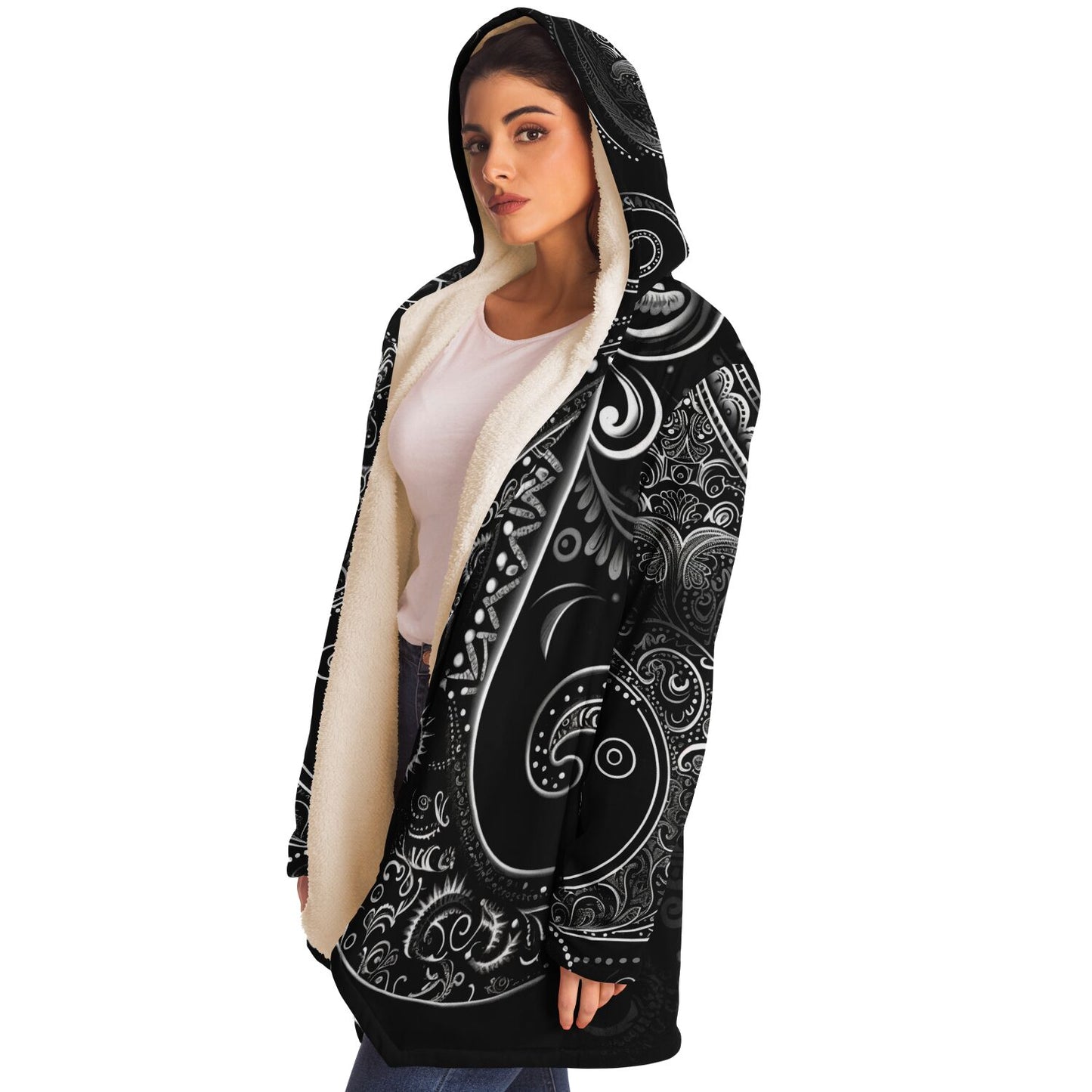 Black Paisley Print Cloak