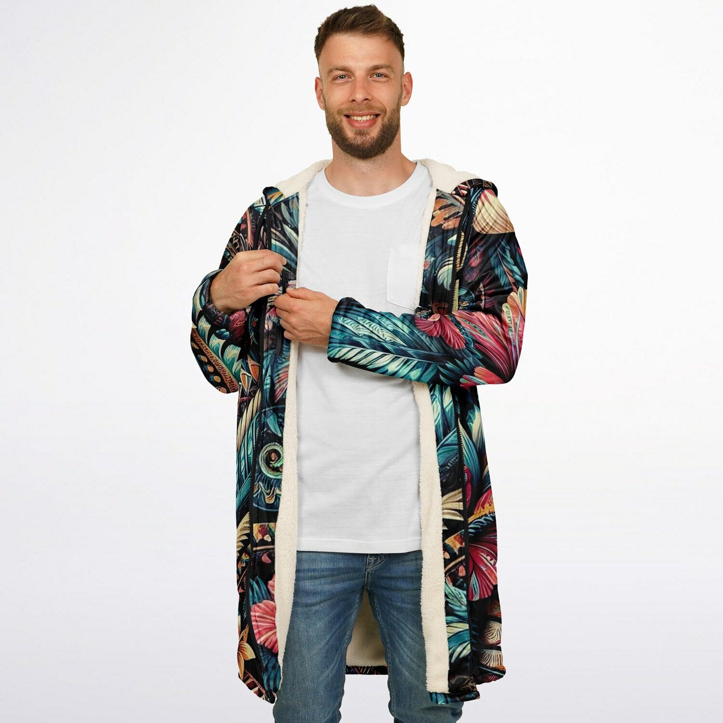 Tribal Flower Zip up Cloak